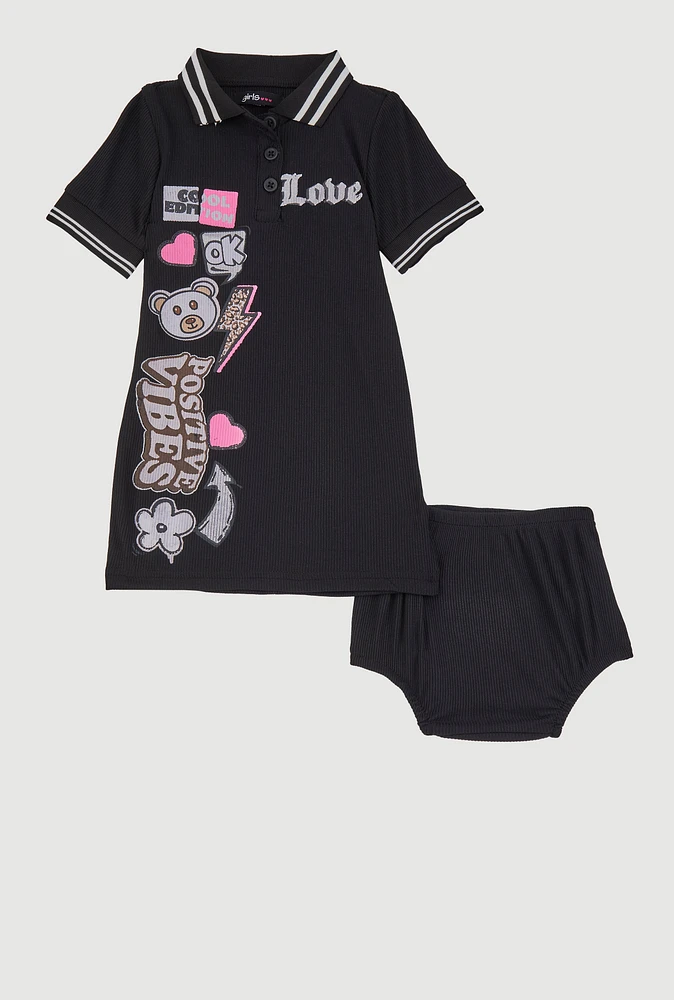 Baby Girls 12-24M Love Graphic Print Polo Dress, Black, Size 18M