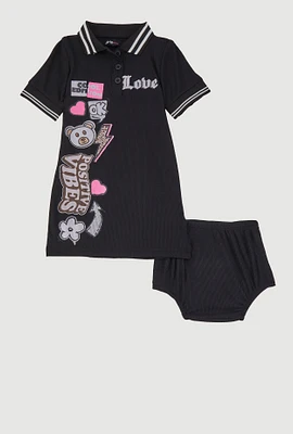 Baby Girls 12-24M Love Graphic Print Polo Dress, Black, Size 18M