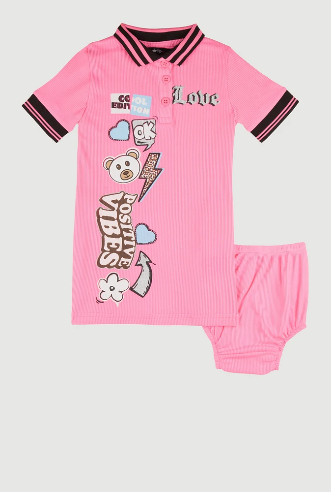 Baby Girls 12-24M Love Graphic Print Polo Dress, Pink, Size 18M