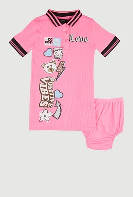 Baby Girls 12-24M Love Graphic Print Polo Dress, Pink, Size 18M