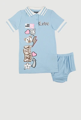 Baby Girls 12-24M Love Graphic Print Polo Dress, Blue, Size 24M