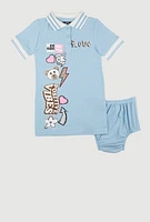 Baby Girls 12-24M Love Graphic Print Polo Dress, Blue, Size 24M