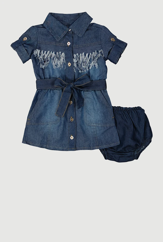 Baby Girls 12-24M Fringed Chambray Shirt Dress, Blue, Size 18M