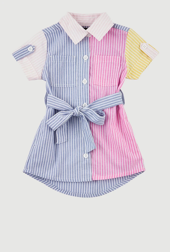 Baby Girls 12-24M Striped Color Block Shirt Dress, Multi,