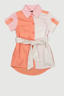 Baby Girls 12-24M Color Block Twill Shirt Dress, Orange, Size 24M