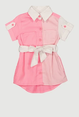 Baby Girls 12-24M Twill Color Block Shirt Dress, Pink, Size 24M