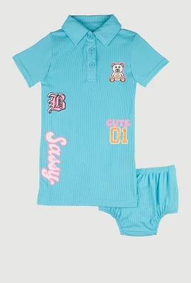 Baby Girls 12-24M Sassy Graphic Print Polo Dress, Blue,
