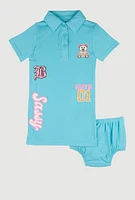 Baby Girls 12-24M Sassy Graphic Print Polo Dress, Blue,