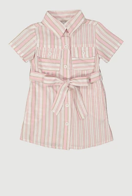 Baby Girls 12-24M Striped Tie Waist Belted Shirt Dress, Pink, Size 18M