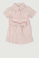 Baby Girls 12-24M Striped Tie Waist Belted Shirt Dress, Pink, Size 18M