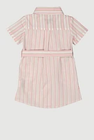 Baby Girls 12-24M Striped Tie Waist Belted Shirt Dress, Pink, Size 18M