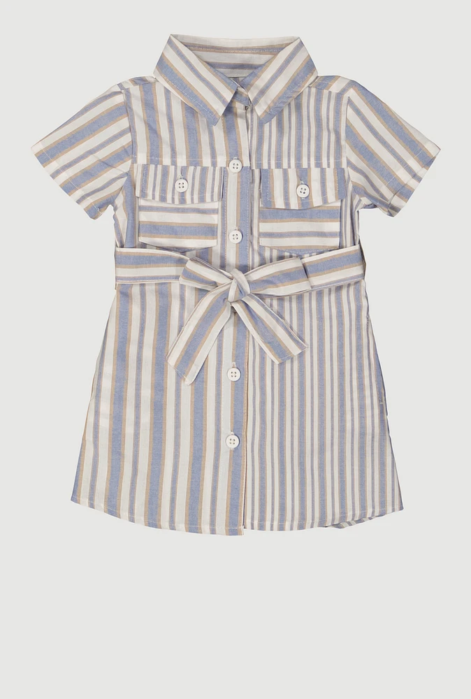 Baby Girls 12-24M Striped Tie Waist Belted Shirt Dress,