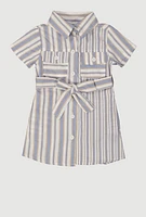 Baby Girls 12-24M Striped Tie Waist Belted Shirt Dress,