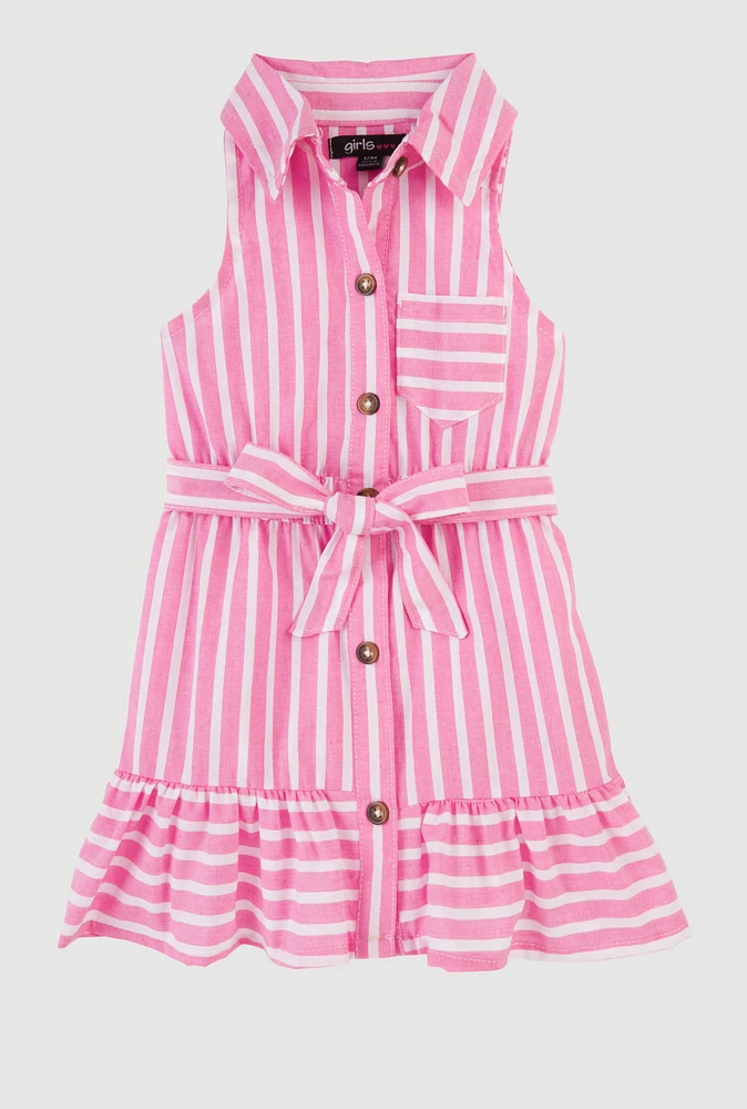 Baby Girls 12-24M Striped Sleeveless Button Front Dress, Pink, Size 12M
