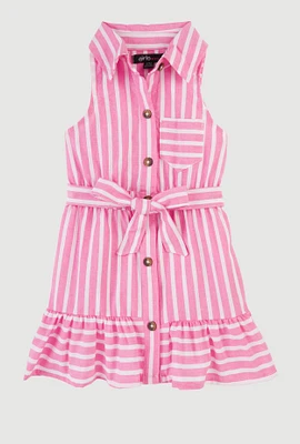 Baby Girls 12-24M Striped Sleeveless Button Front Dress, Pink, Size 12M