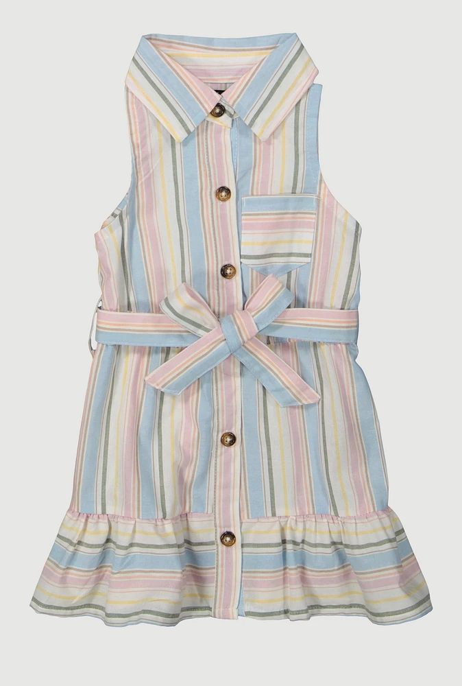 Baby Girls 12-24M Striped Sleeveless Button Front Dress, Multi,