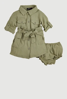 Baby Girls 12-24M Airy Tie Waist Belted Shirt Dress,