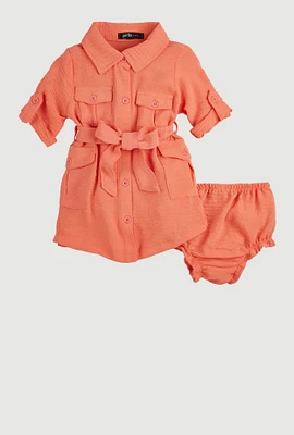 Baby Girls 12-24M Airy Tie Waist Belted Shirt Dress, Orange, Size 24M