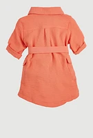 Baby Girls 12-24M Airy Tie Waist Belted Shirt Dress, Orange, Size 24M