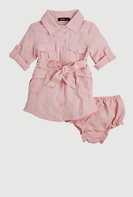Baby Girls 12-24M Airy Tie Waist Belted Shirt Dress, Pink, Size 18M