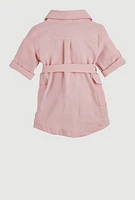 Baby Girls 12-24M Airy Tie Waist Belted Shirt Dress, Pink, Size 18M