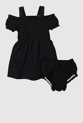 Baby Girls 12-24M Airy Smocked Cold Shoulder Dress, Black, Size 24M
