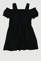 Baby Girls 12-24M Airy Smocked Cold Shoulder Dress, Black, Size 24M