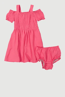 Baby Girls 12-24M Airy Smocked Cold Shoulder Dress, Pink, Size 12M