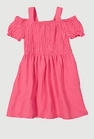 Baby Girls 12-24M Airy Smocked Cold Shoulder Dress, Pink, Size 12M
