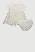 Baby Girls 12-24M Chenille Bear Tulle Dress with Bubble Shorts, White, Size 24M