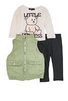 Baby Girls 0-9M Little Princess Graphic Top and Vest with Leggings, Multi, Size 0-3M