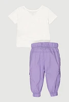 Baby Girls 0-9M Unique Bear Graphic Tee and Cargo Joggers, Purple, Size 3-6M