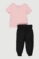 Baby Girls 0-9M Unique Bear Graphic Tee and Cargo Joggers, Pink, Size 0-3M