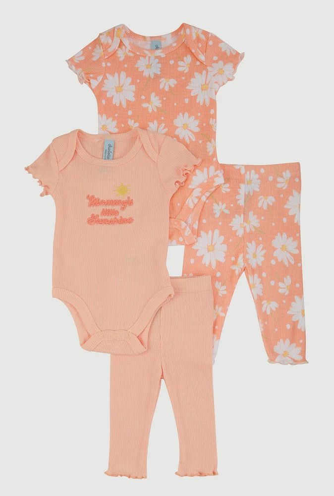 Baby Girls 0-9M Little Sunshine Graphic Bodysuits and Leggings, Orange, Size 3M