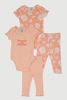 Baby Girls 0-9M Little Sunshine Graphic Bodysuits and Leggings, Orange, Size 3M
