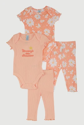 Baby Girls 0-9M Little Sunshine Graphic Bodysuits and Leggings, Orange, Size 3M