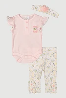 Baby Girls 0-9M Waffle Knit Bee Kind Bodysuit and Leggings Set, Pink, Size 0-3M