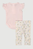 Baby Girls 0-9M Waffle Knit Bee Kind Bodysuit and Leggings Set, Pink, Size 0-3M