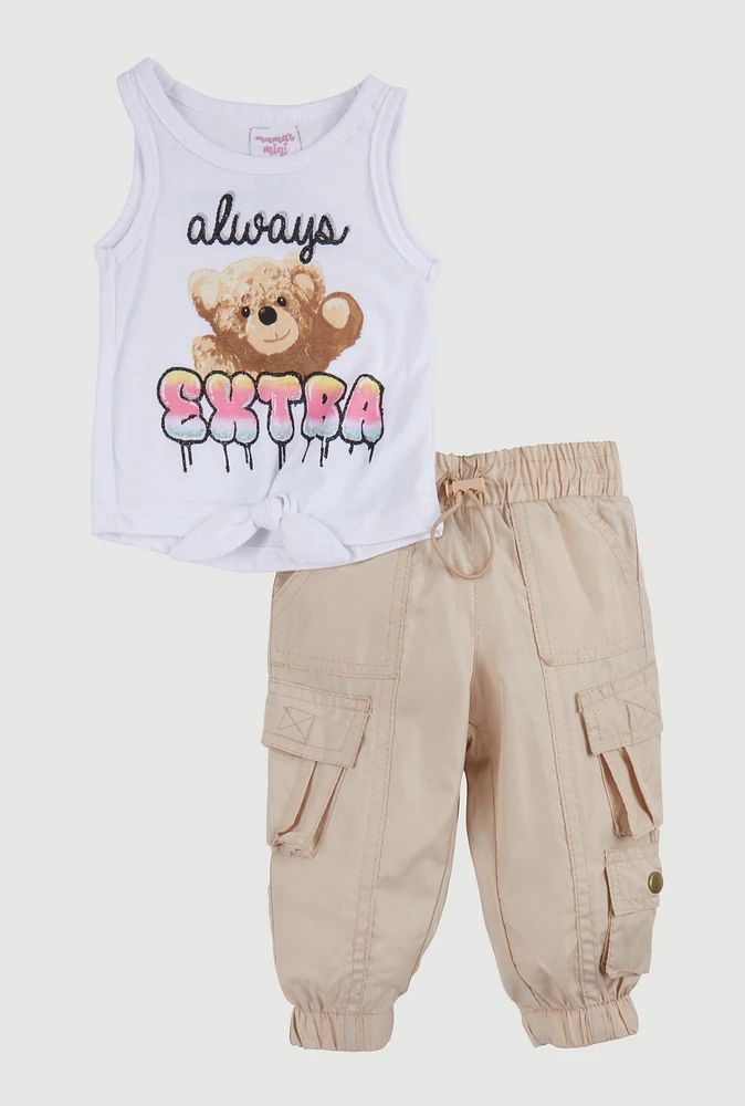 Baby Girls 0-9M Always Extra Graphic Bear, Khaki, Size 3-6M