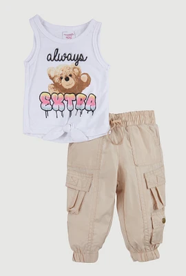 Baby Girls 0-9M Always Extra Graphic Bear, Khaki, Size 3-6M