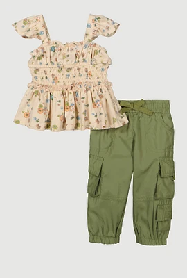 Baby Girls 0-9M Floral Print Peplum Top and Joggers, Green, Size 3-6M