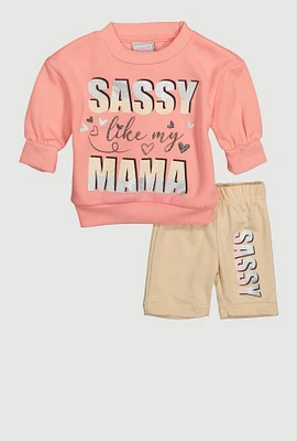 Baby Girls 0-9M Sassy Glitter Graphic Sweatshirt and Sweatshorts, Pink, Size 0-3M