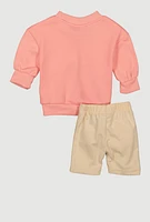 Baby Girls 0-9M Sassy Glitter Graphic Sweatshirt and Sweatshorts, Pink, Size 0-3M