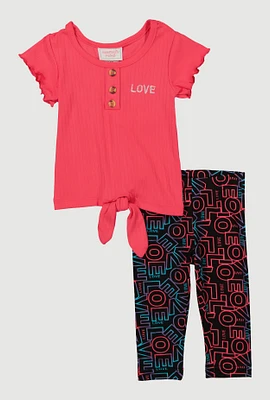 Baby Girls 0-9M Love Embroidered Tee and Leggings, Pink, Size 6-9M
