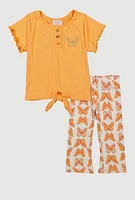 Baby Girls 0-9M Butterfly Embroidered Tee and Leggings, Orange, Size 3-6M
