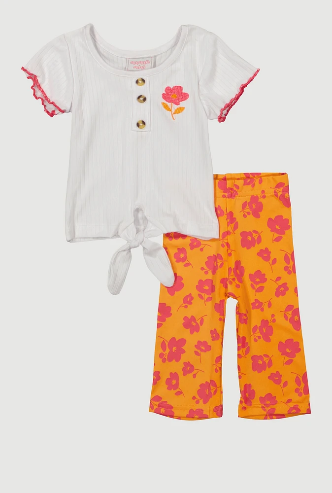 Baby Girls 0-9M Flower Embroidered Tee and Leggings, Orange, Size 3-6M