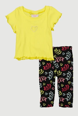 Baby Girls 0-9M Heart Keyhole Graphic Tee and Leggings, Yellow, Size 0-3M