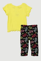Baby Girls 0-9M Heart Keyhole Graphic Tee and Leggings, Yellow, Size 0-3M