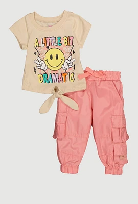 Baby Girls 0-9M A Little Bit Dramatic Graphic Tee and Cargo Joggers, Pink, Size 3-6M