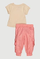 Baby Girls 0-9M A Little Bit Dramatic Graphic Tee and Cargo Joggers, Pink, Size 3-6M
